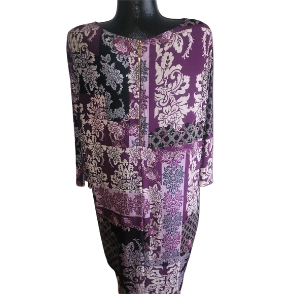 Chico's Royal Damask Purple and Black Shift Dress 16 - Picture 6 of 7